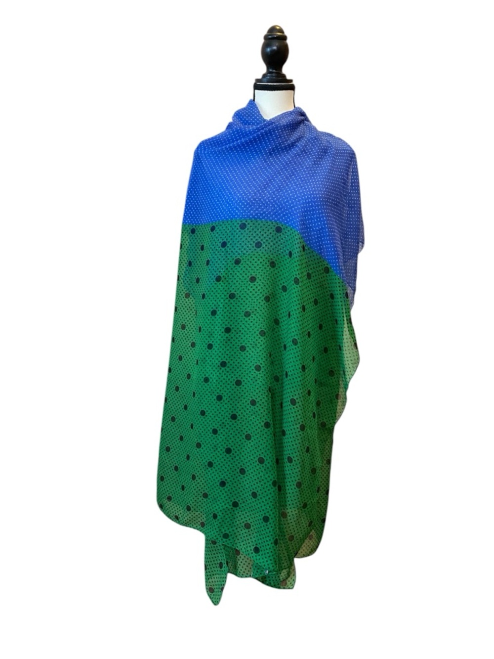 Blue and Green Polka Dot Scarf/Wrap or Beach Cover up 43” x 66”
